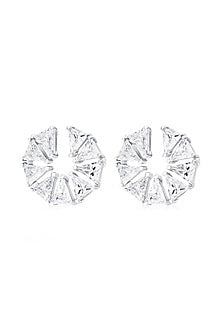 White Rhodium Finish CZ Stone Stud Earrings
