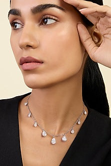 White Rhodium Finish Custom-Cut CZ Stone Choker Necklace