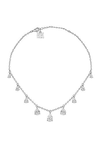 White Rhodium Finish Custom-Cut CZ Stone Choker Necklace