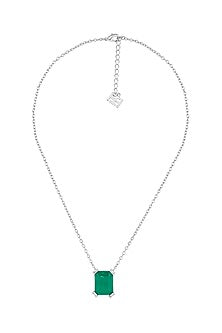 White Rhodium Finish CZ & Doublet Green Stone Pendant Necklace