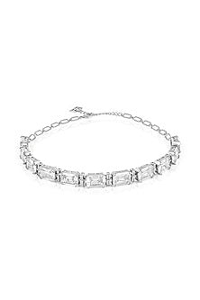 White Rhodium Finish Cushion Cut Diamond & CZ Stone Choker Necklace