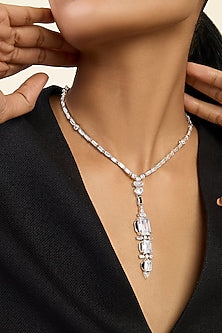White Rhodium Finish Custom-Cut CZ Stone Tiered Necklace