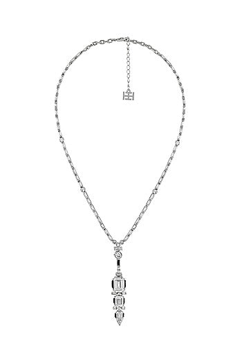 White Rhodium Finish Custom-Cut CZ Stone Tiered Necklace