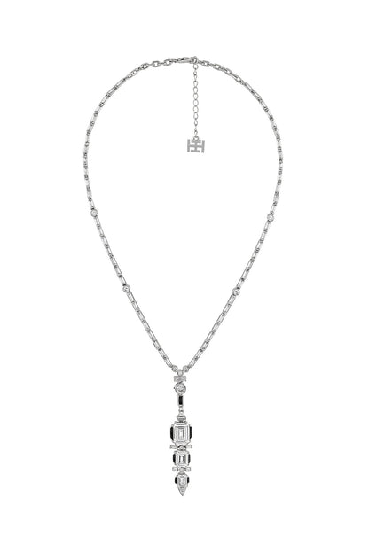 White Rhodium Finish Custom-Cut CZ Stone Tiered Necklace