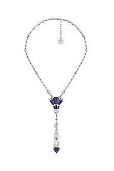 White Rhodium Finish CZ & Blue Corundum Stone Necklace