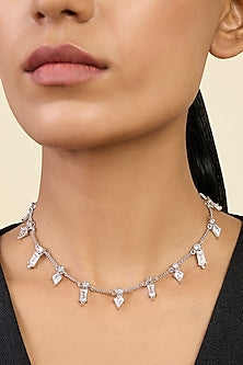 White Rhodium Finish Custom-Cut CZ Choker Necklace
