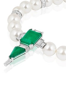 White Rhodium Finish Pearl & Doublet Dark Emerald Necklace
