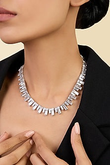 White Rhodium Finish Baguette CZ Stone Necklace