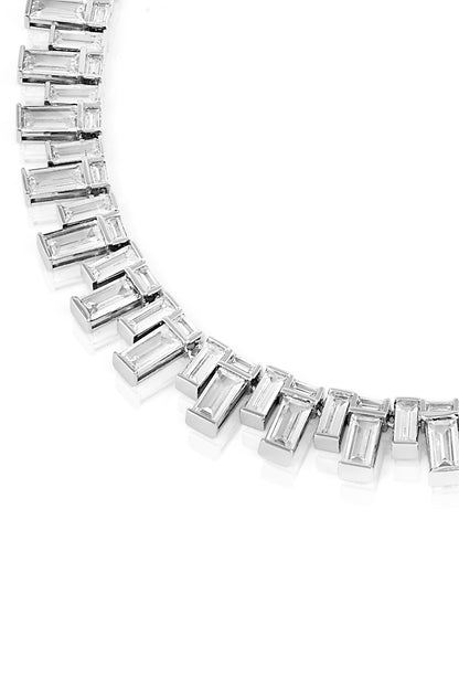 White Rhodium Finish Baguette CZ Stone Necklace