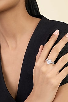 White Rhodium Finish Custom-Cut CZ Stone Promise Ring
