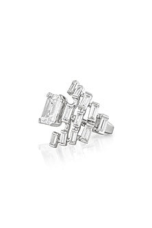 White Rhodium Finish Custom-Cut CZ Stone Ring