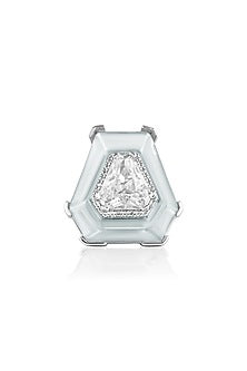 White Rhodium Finish Custom-Cut CZ Stone Ring