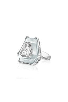 White Rhodium Finish Custom-Cut CZ Stone Ring