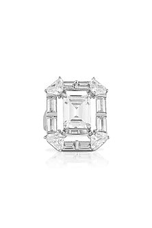 White Rhodium Finish Custom-Cut CZ Stone Ring