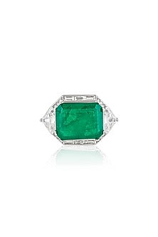 White Rhodium Finish CZ & Doublet Dark Emerald Stone Ring