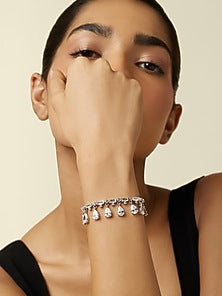 White Rhodium Finish Crystal Zircon Charm Bracelet