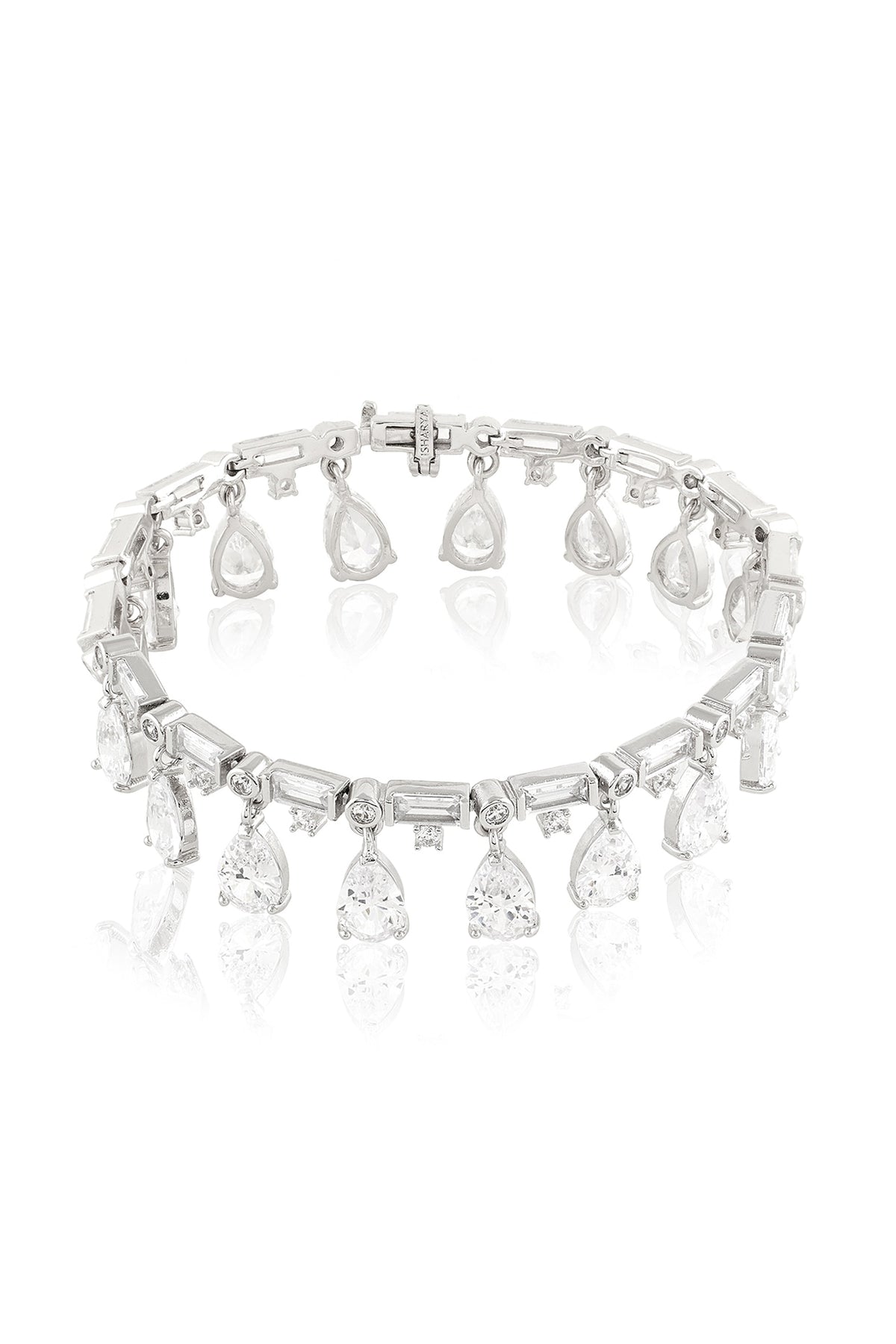 White Rhodium Finish Crystal Zircon Charm Bracelet