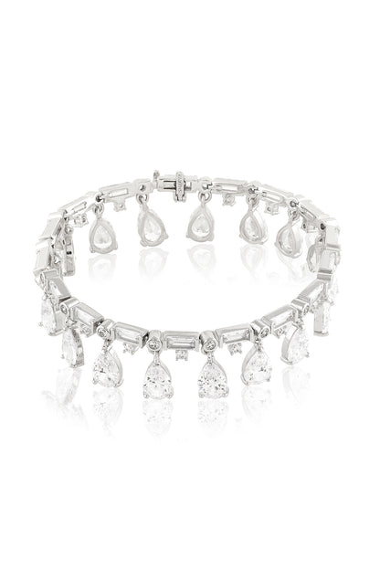 White Rhodium Finish Crystal Zircon Charm Bracelet