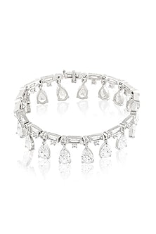White Rhodium Finish Crystal Zircon Charm Bracelet