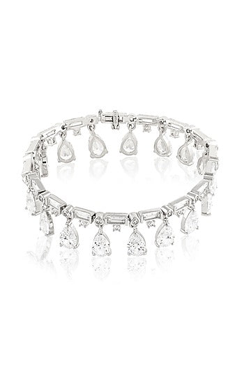 White Rhodium Finish Crystal Zircon Charm Bracelet