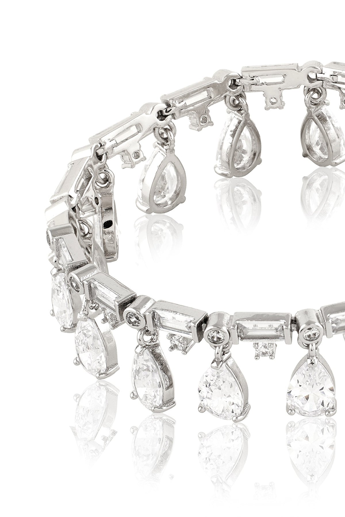 White Rhodium Finish Crystal Zircon Charm Bracelet