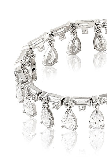 White Rhodium Finish Crystal Zircon Charm Bracelet