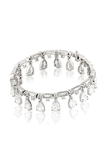 White Rhodium Finish Crystal Zircon Charm Bracelet