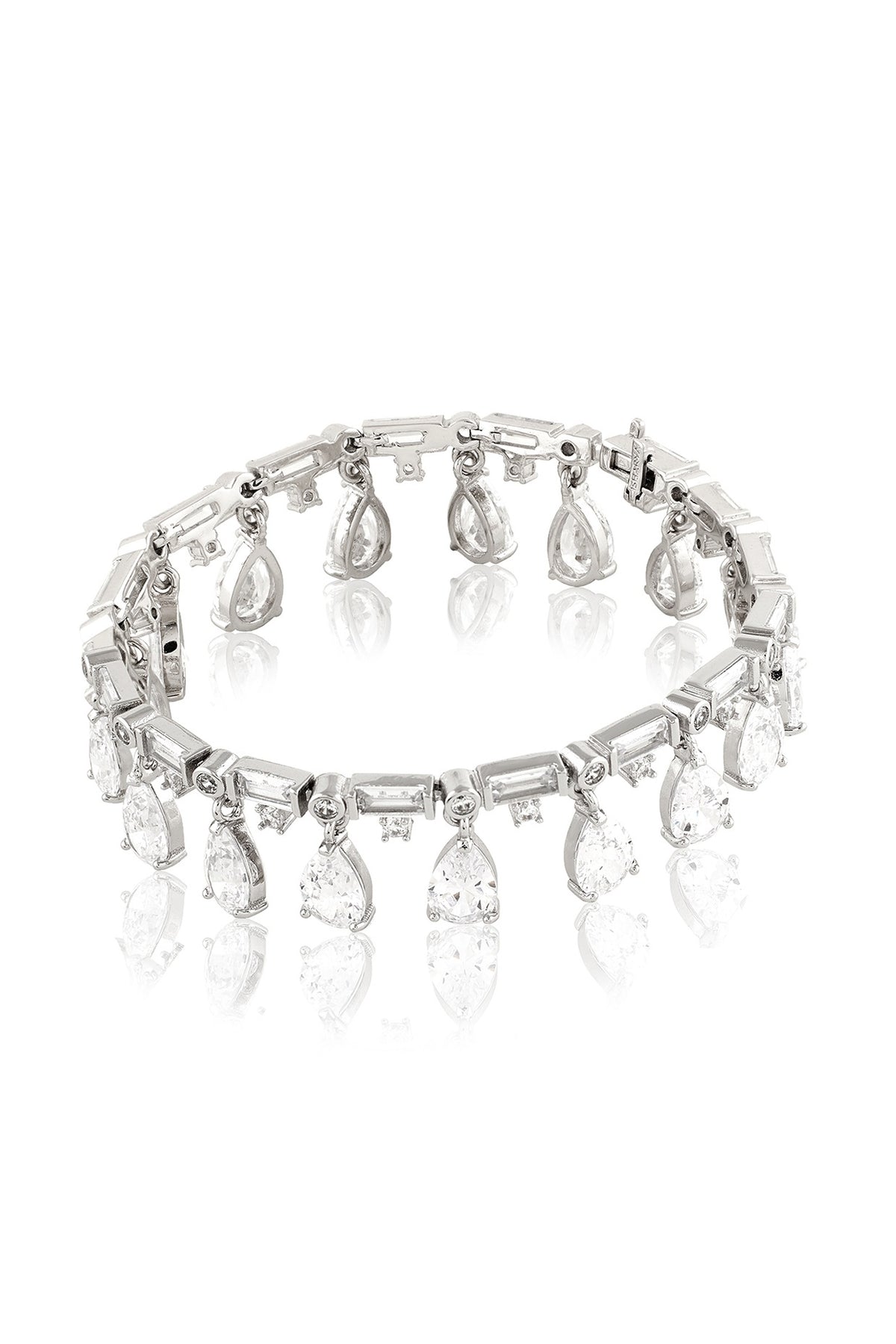 White Rhodium Finish Crystal Zircon Charm Bracelet