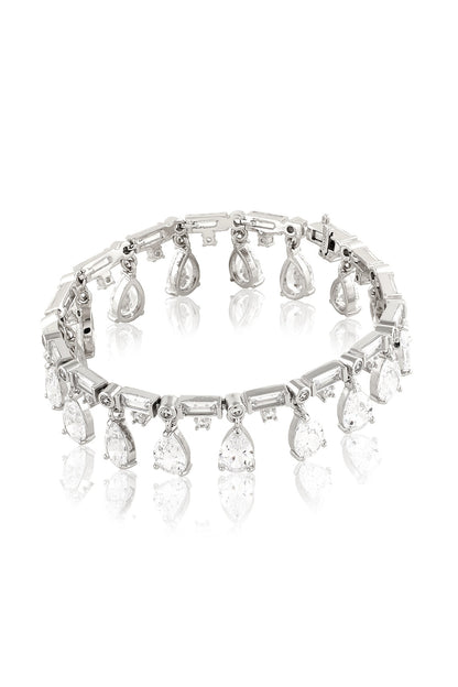 White Rhodium Finish Crystal Zircon Charm Bracelet