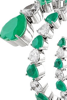 White Rhodium Finish Crystal Zircon & Emerald Wrap Cuff