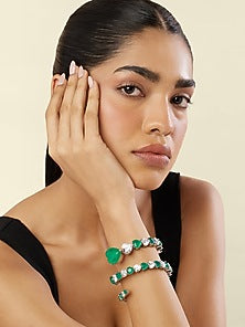 White Rhodium Finish Crystal Zircon & Emerald Wrap Cuff