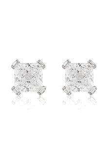 White Rhodium Finish Crystal Zircon Square Stud Earrings