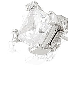 White Rhodium Finish Crystal Zircon Square Stud Earrings