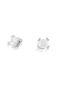 White Rhodium Finish Crystal Zircon Square Stud Earrings