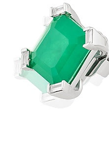 White Rhodium Finish Crystal Zircon & Emerald Green Doublet Stone Square Stud Earrings