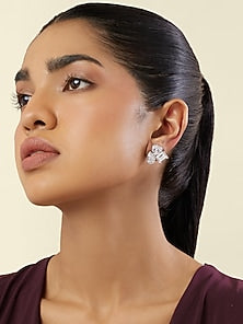 White Rhodium Finish Crystal Zircon Geometric Stud Earrings
