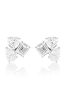 White Rhodium Finish Crystal Zircon Geometric Stud Earrings
