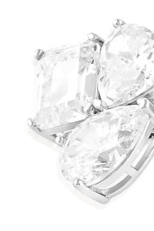 White Rhodium Finish Crystal Zircon Geometric Stud Earrings