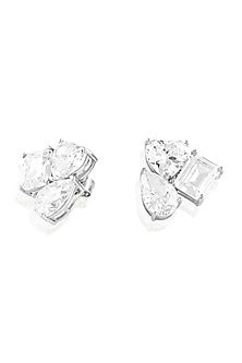 White Rhodium Finish Crystal Zircon Geometric Stud Earrings