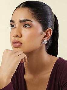 White Rhodium Finish Crystal Zircon Geometric Stud Earrings