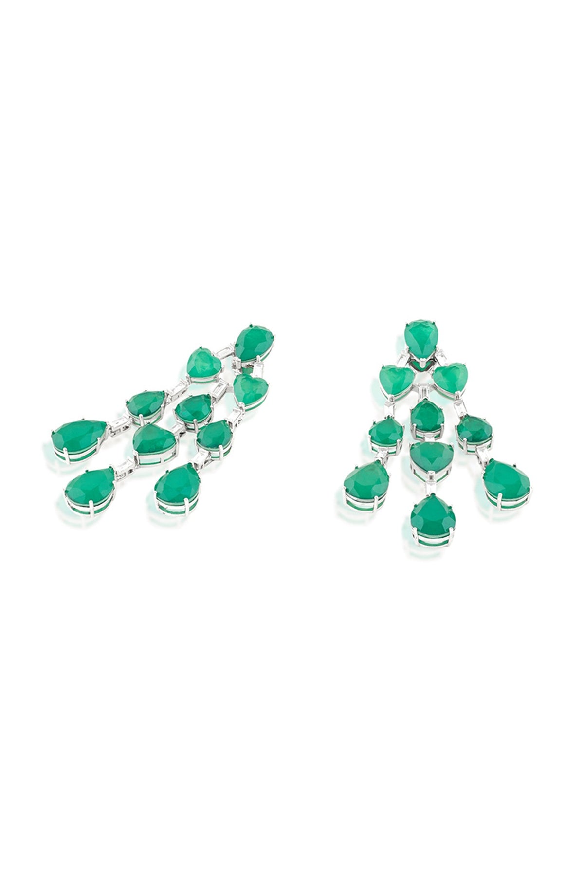 White Rhodium Finish Crystal Zircon & Emerald Green Doublet Stone Dangler Earrings