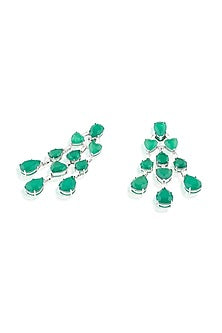 White Rhodium Finish Crystal Zircon & Emerald Green Doublet Stone Dangler Earrings