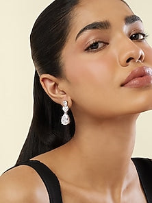 White Rhodium Finish Crystal Zircon Dangler Earrings