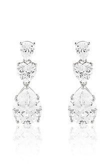 White Rhodium Finish Crystal Zircon Dangler Earrings