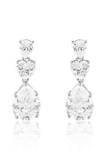 White Rhodium Finish Crystal Zircon Dangler Earrings