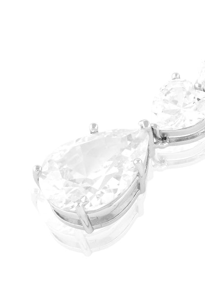 White Rhodium Finish Crystal Zircon Dangler Earrings