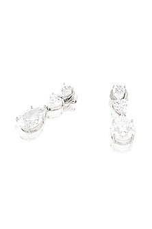 White Rhodium Finish Crystal Zircon Dangler Earrings
