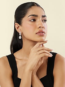 White Rhodium Finish Crystal Zircon Dangler Earrings