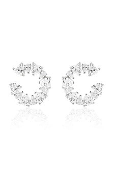 White Rhodium Finish Crystal Zircon Circular Stud Earrings