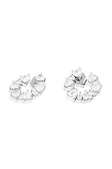 White Rhodium Finish Crystal Zircon Circular Stud Earrings